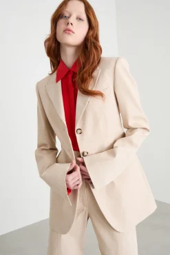 Blazer aderente in twill - Beige