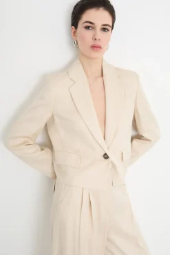 Blazer boxy in twill - Beige