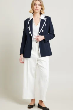 Blazer con bordi a contrasto - Blu Bianco