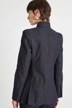 Blazer con collo in piedi - Blu