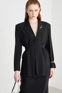 Blazer con cut-out e cintura - Nero