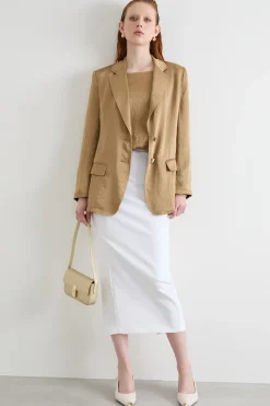 Blazer con effetto crinkle - Cammello