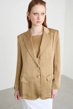Blazer con effetto crinkle - Cammello