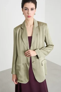 Blazer con effetto crinkle - Verde