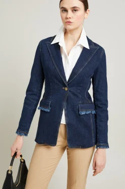 Blazer con profili sfrangiati - Blu Denim