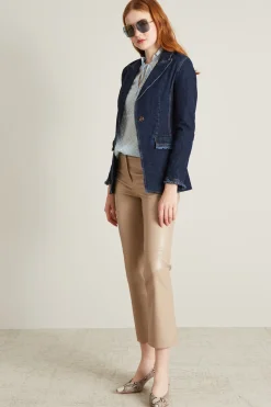 Blazer con profili sfrangiati - Blu Scuro Denim