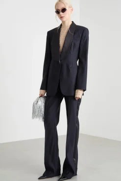 Blazer con rever in raso - Blu