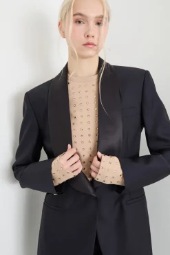 Blazer con rever in raso - Blu