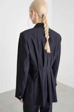 Blazer con rever in raso - Blu