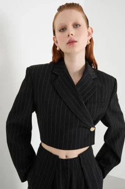 Blazer corto gessato - Nero