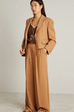 Blazer corto in misto lino - Cammello