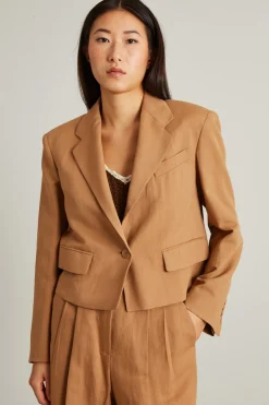 Blazer corto in misto lino - Cammello
