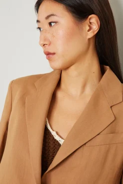 Blazer corto in misto lino - Cammello