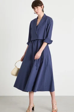Blazer corto in popeline - Blu