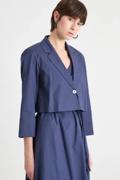 Blazer corto in popeline - Blu