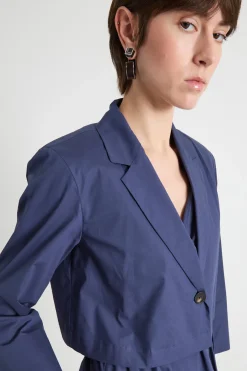 Blazer corto in popeline - Blu