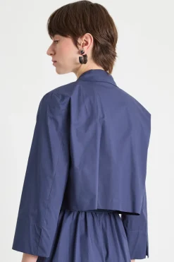 Blazer corto in popeline - Blu
