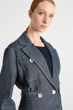 Blazer crop con impunture a contrasto - Blu