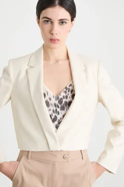 Blazer crop gessato - Avorio