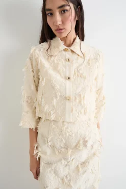 Blazer crop in fil coupé - Bianco