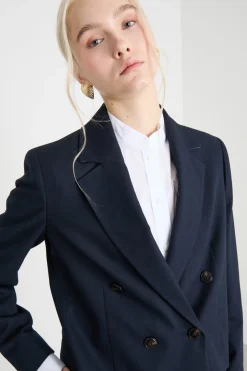 Blazer crop in flanella - Blu