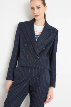 Blazer crop in flanella - Blu