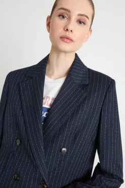 Blazer crop in flanella - Blu