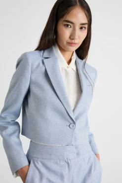 Blazer crop laminato - Azzurro