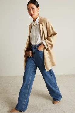 Blazer destrutturato con cintura - Beige