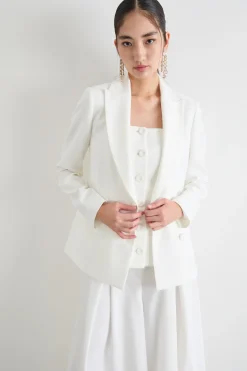 Blazer doppiopetto con bottoni rivestiti - Bianco