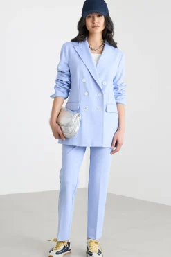 Blazer doppiopetto con rever a lancia - Azzurro