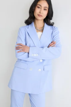 Blazer doppiopetto con rever a lancia - Azzurro