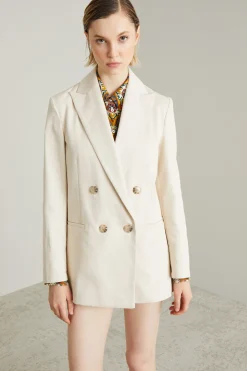 Blazer doppiopetto in cotone - Ecru