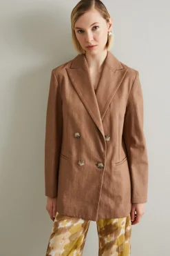 Blazer doppiopetto in cotone - Marrone Chiaro
