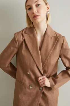 Blazer doppiopetto in cotone - Marrone Chiaro