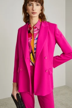 Blazer doppiopetto in gabardina - Fuxia