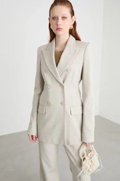 Blazer doppiopetto in jersey - Beige