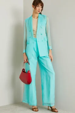 Blazer doppiopetto in organza - Acqua Marina
