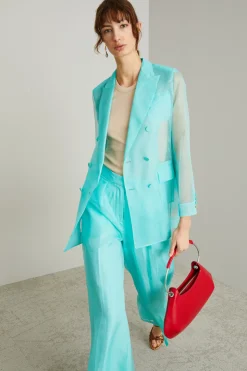 Blazer doppiopetto in organza - Acqua Marina