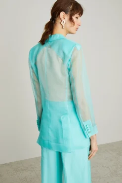 Blazer doppiopetto in organza - Acqua Marina