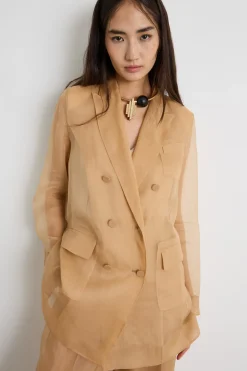 Blazer doppiopetto in organza - Cammello