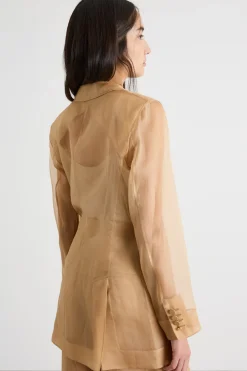Blazer doppiopetto in organza - Cammello