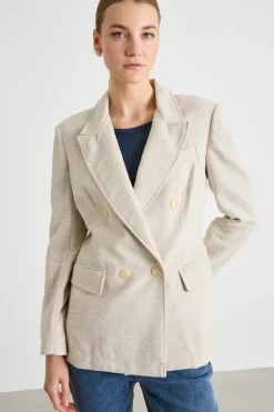 Blazer doppiopetto in stuoia - Beige