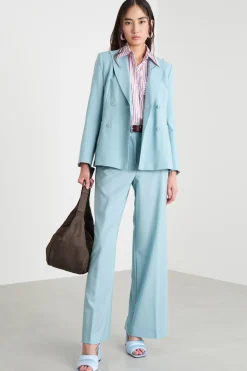 Blazer doppiopetto in tela - Azzurro