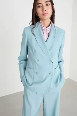 Blazer doppiopetto in tela - Azzurro