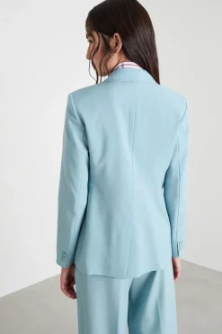 Blazer doppiopetto in tela - Azzurro