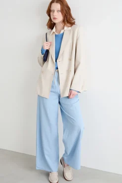 Blazer doppiopetto in tela - Beige