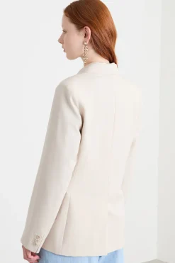 Blazer doppiopetto in tela - Beige