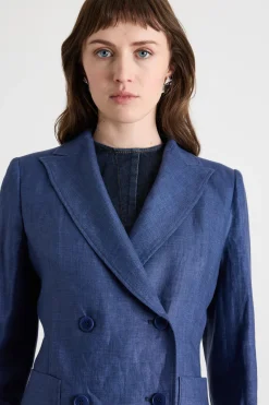 Blazer doppiopetto in tela - Blu