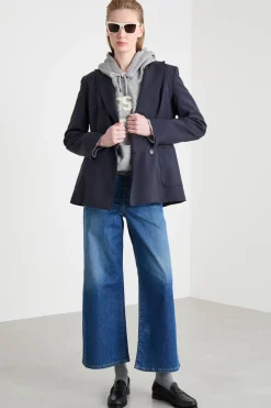 Blazer doppiopetto in tela - Blu
